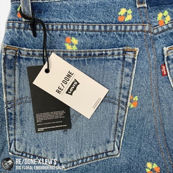 RE/DONE X LEVI’S 70s FLORAL EMBROIDERED RECONSTRUCTED VINTAGE JEANS CROPPED 26 - Picture 12 of 15